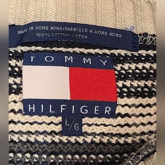 Vintage 90s Heavy Knit Plaid Tommy Hilfiger Sweater Preppy Nautical pullover | L - Picture 6 of 10